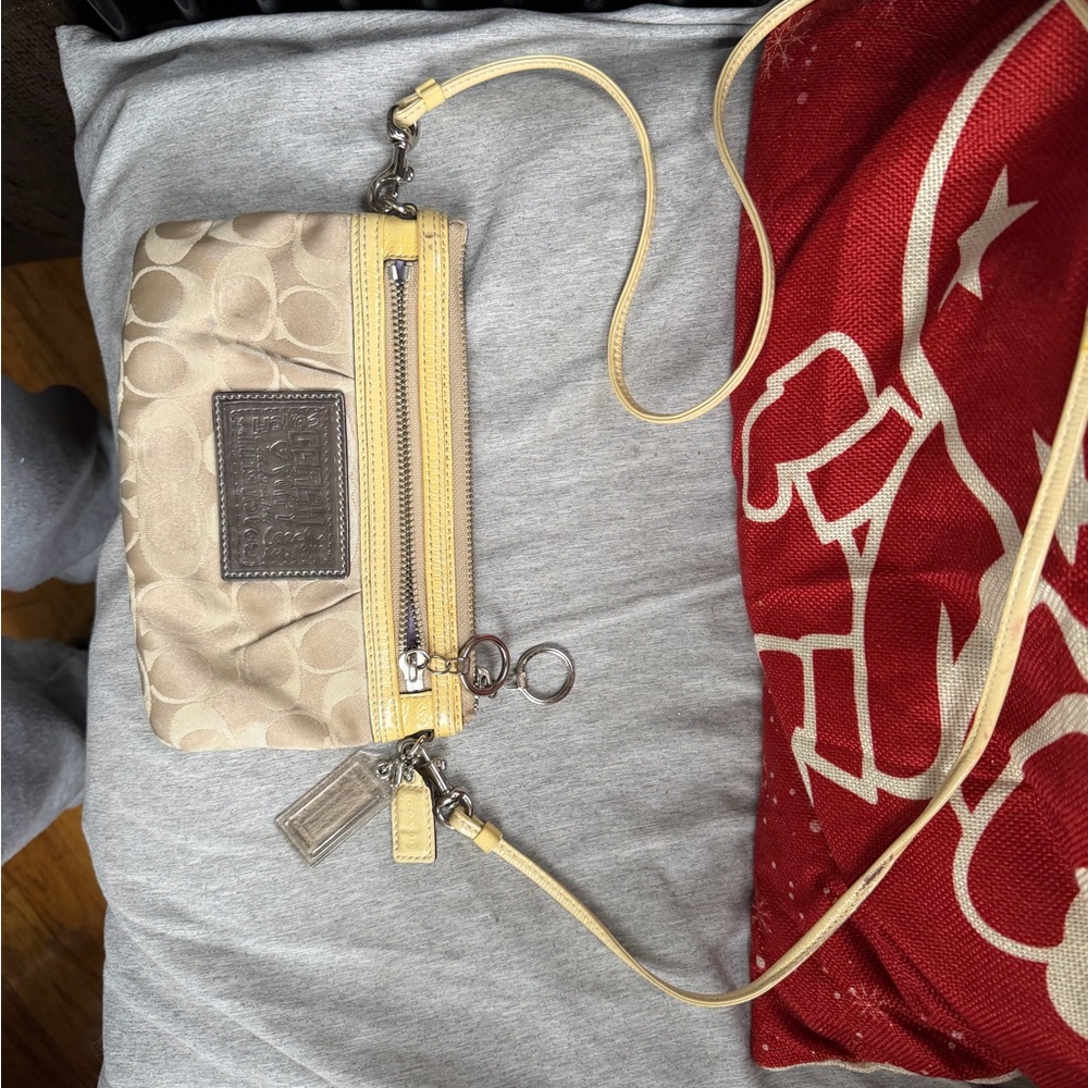 Coach Beige and Yellow Signature Crossbody Bag